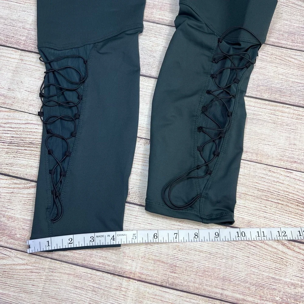 NWT Demi Lovato x Fabletics PowerHold‎ Lace Up Leggings Dark Teal Green Size Lg